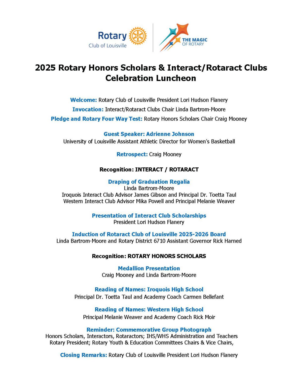 2025 Rotary Honors Scholars Celebration Program