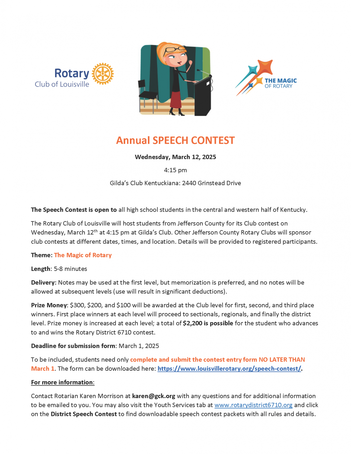 Rotary Club of Louisville Speech Contest Flyer