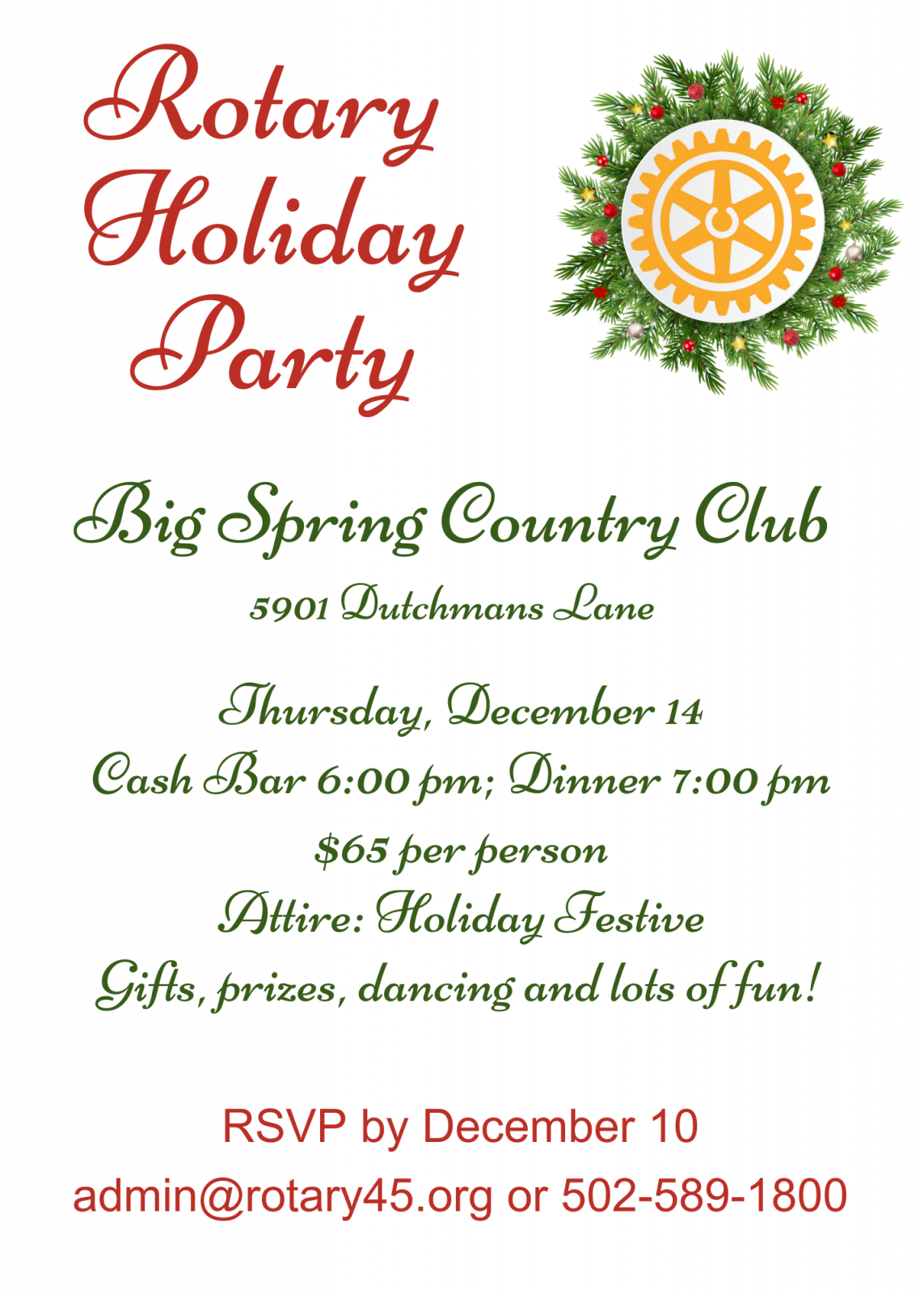 Rotary Holiday Party Invitation 2023