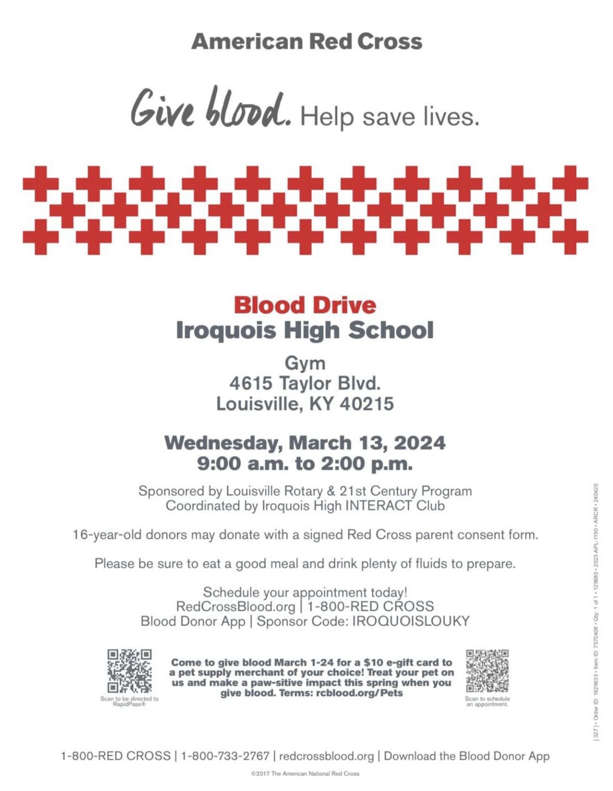 Rotary INTERACT Blood Drive at Iroquois High School 3.13.2024