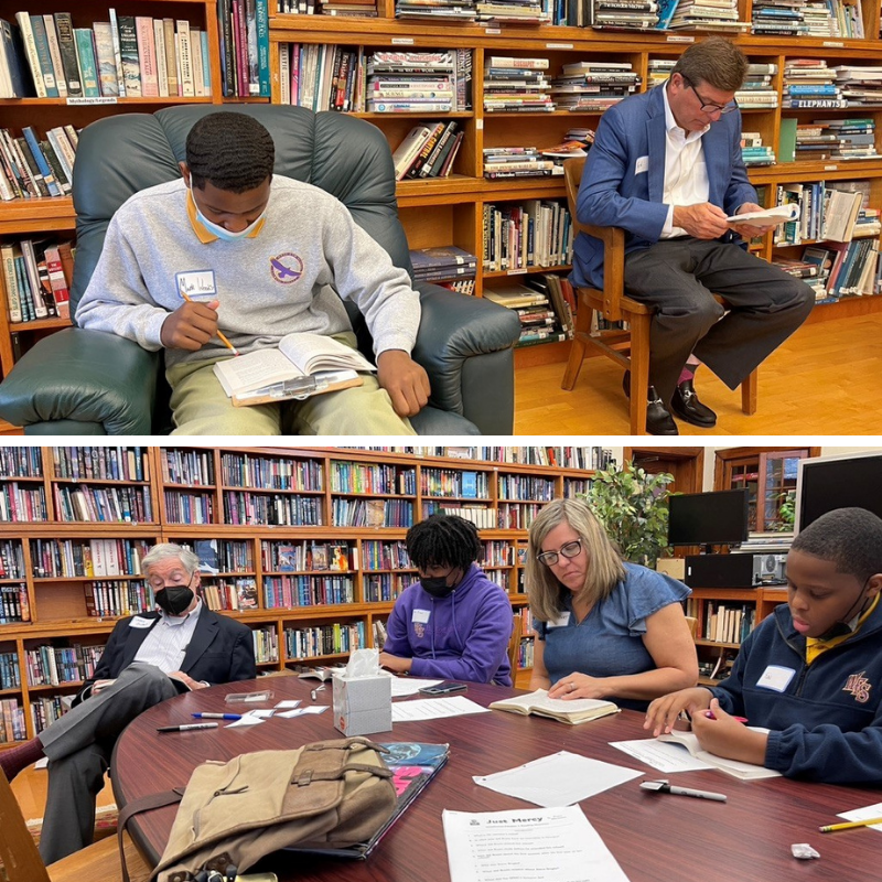 Rotary members read with 8th graders at West End School