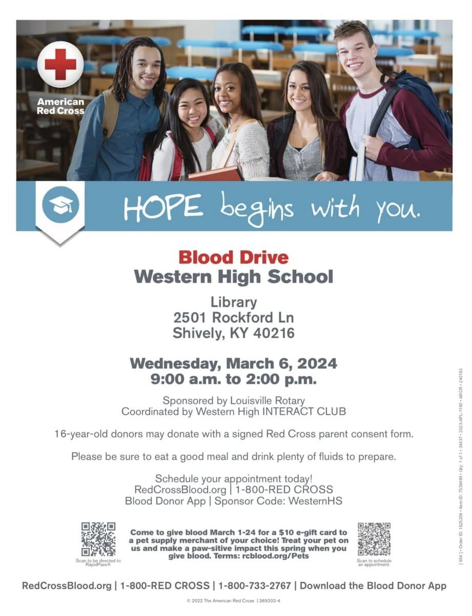 Rotary INTERACT Blood Drive at Western High School 3.6.2024